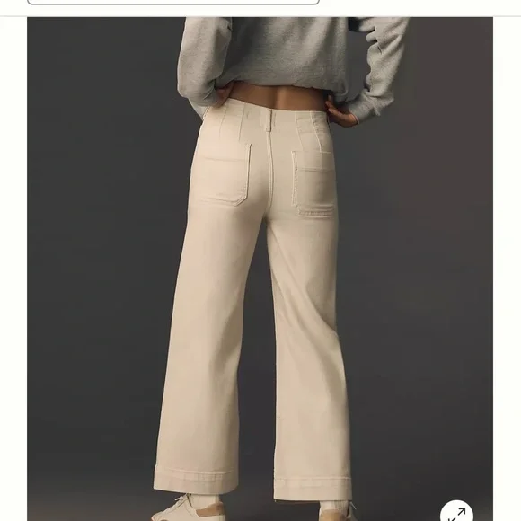 Anthropologie Colette Linen Wideleg Cream Trousers - Picture 2 of 10